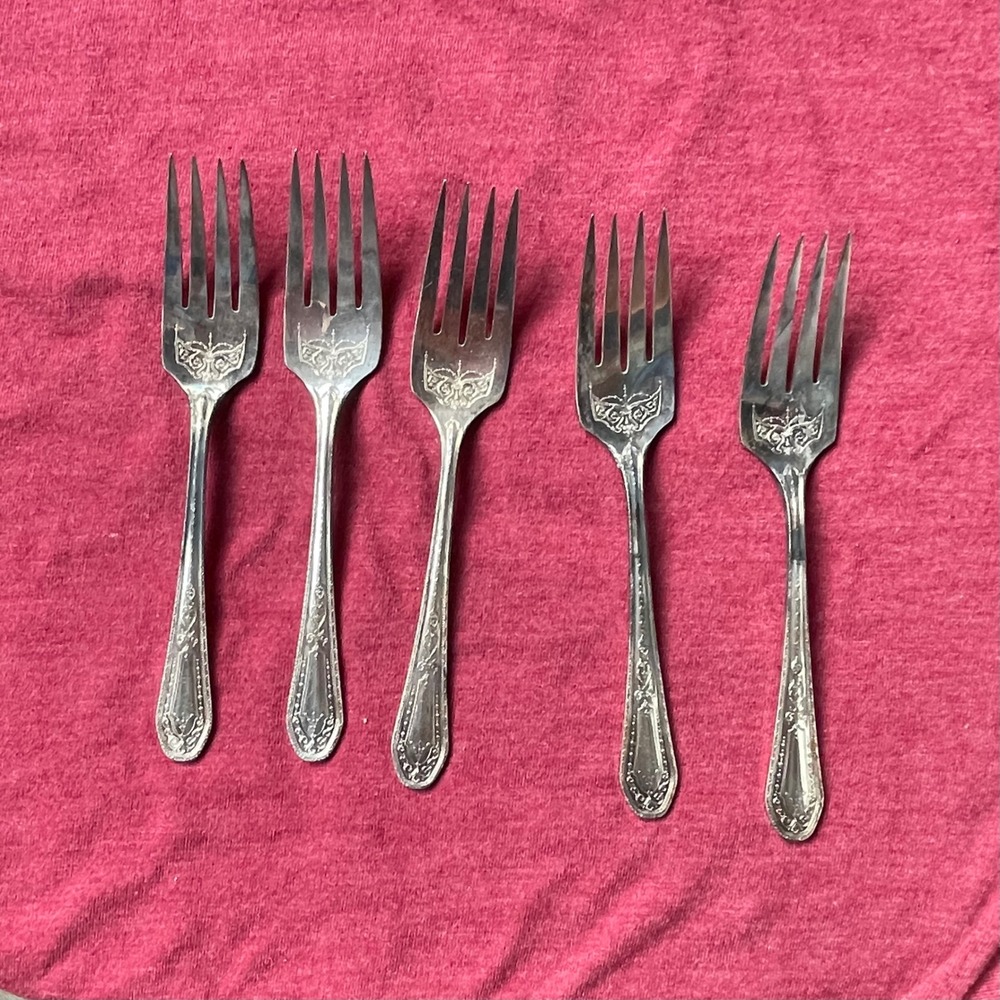 Vintage Community Plate Patrician Silver Plated Forks Set of 5 Butterfly Motif